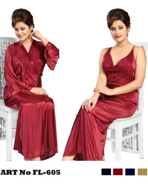 Flourish Nighty FL-605 - 2Pcs Bridal Nighty Set - Long Nighty