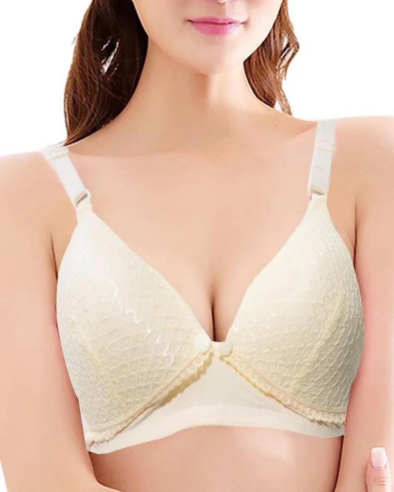 Front Open Bra With Button - Soft Padded  Non wired Bra -