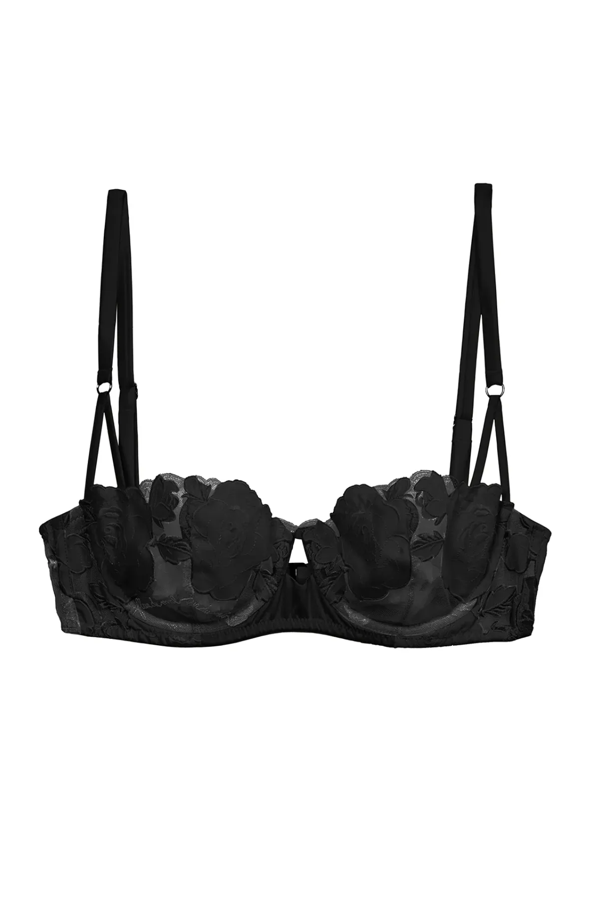Fuller Cup Rose Logo Embroidery Balconette Bra - Black