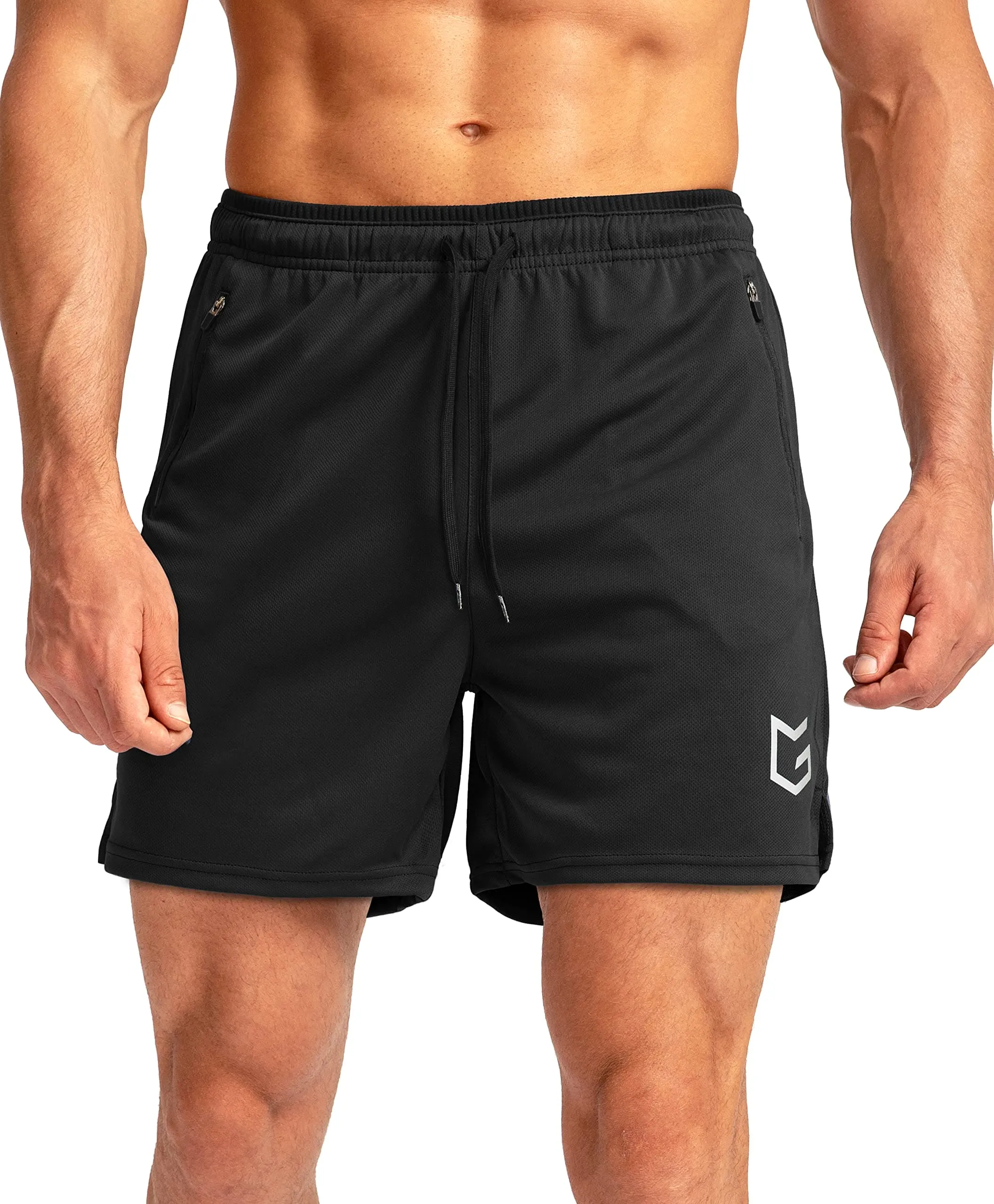 G Gradual Men's Running Shorts with Zipper Pockets Quick Dry Gym Athletic Workout 5" Shorts for Men (Black)