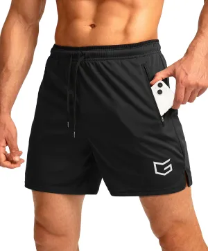 G Gradual Men's Running Shorts with Zipper Pockets Quick Dry Gym Athletic Workout 5" Shorts for Men (Black)