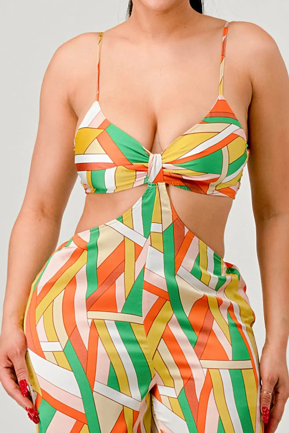 Geo Print Satin Bra Top & Palazzo jumpsuit