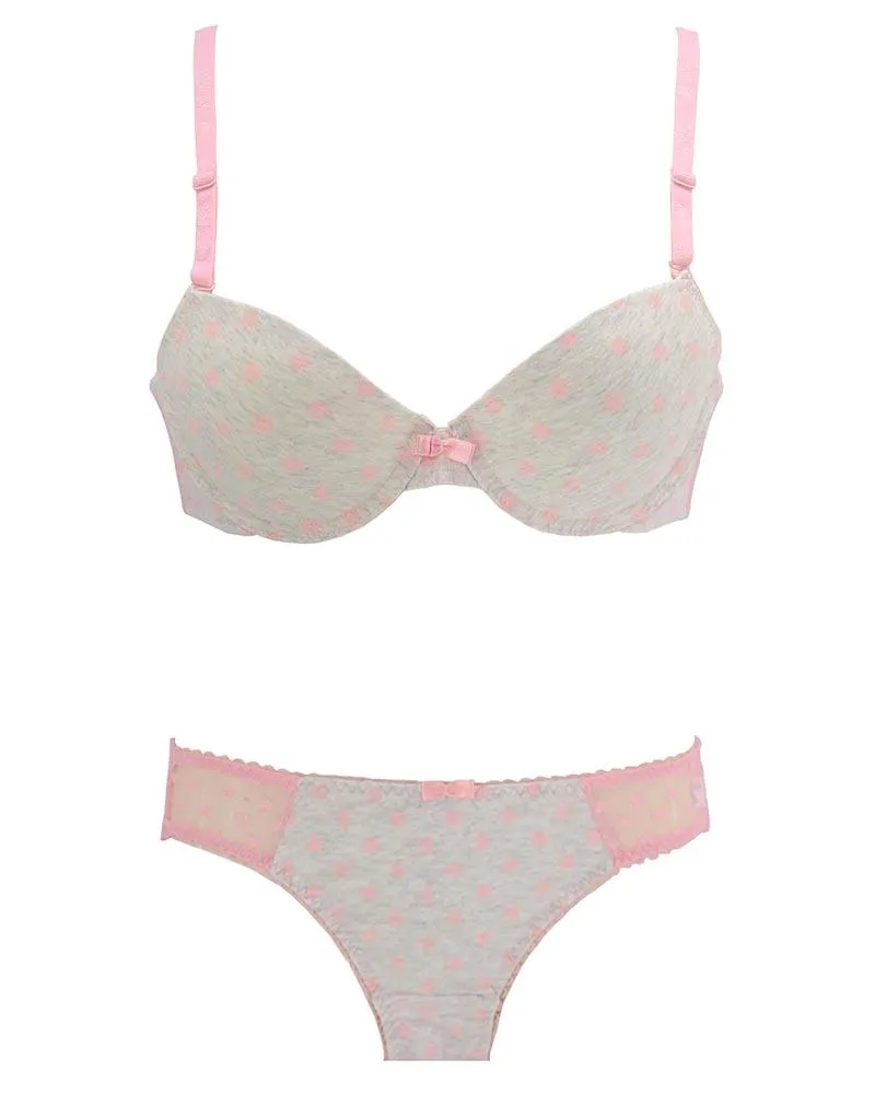 Girls Bra Panty Set Pink & White - Single Padded Underwired Bra - Wink Pink Lingerie