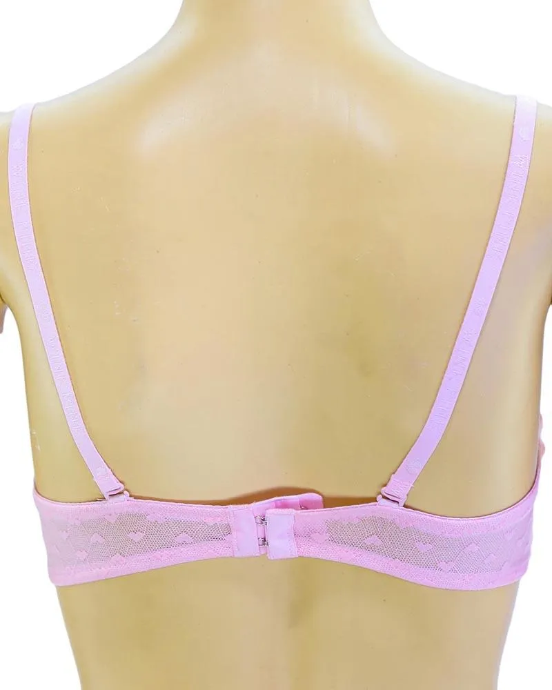 Girls Bra Panty Set Pink & White - Single Padded Underwired Bra - Wink Pink Lingerie