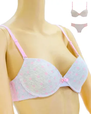 Girls Bra Panty Set Pink & White - Single Padded Underwired Bra - Wink Pink Lingerie