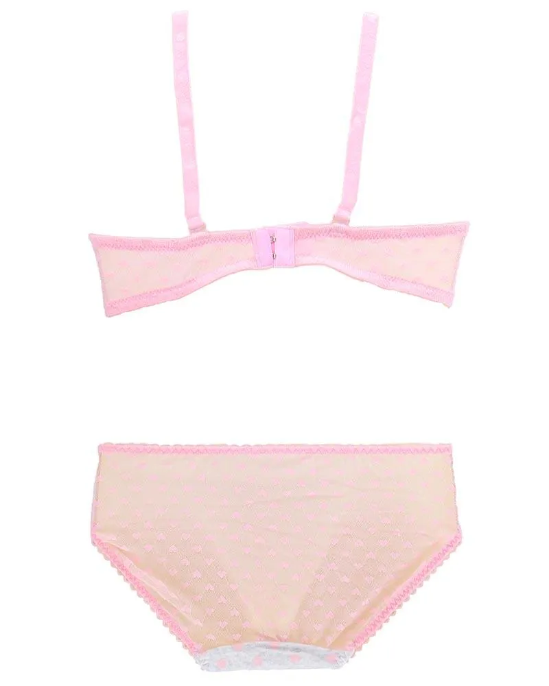 Girls Bra Panty Set Pink & White - Single Padded Underwired Bra - Wink Pink Lingerie