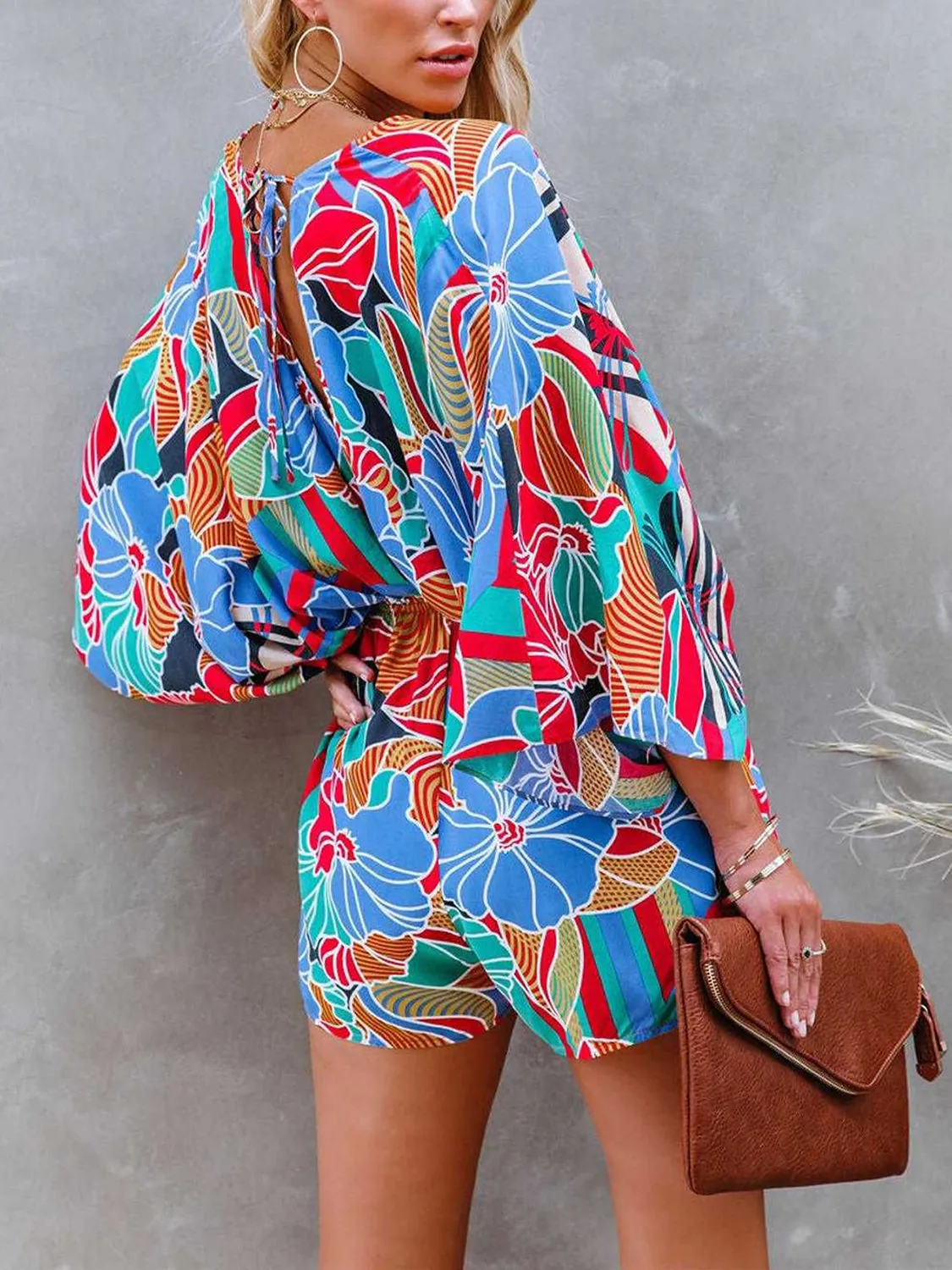 Goldie Tied Printed Kimono Sleeve Romper