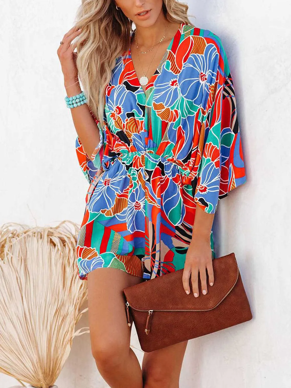 Goldie Tied Printed Kimono Sleeve Romper