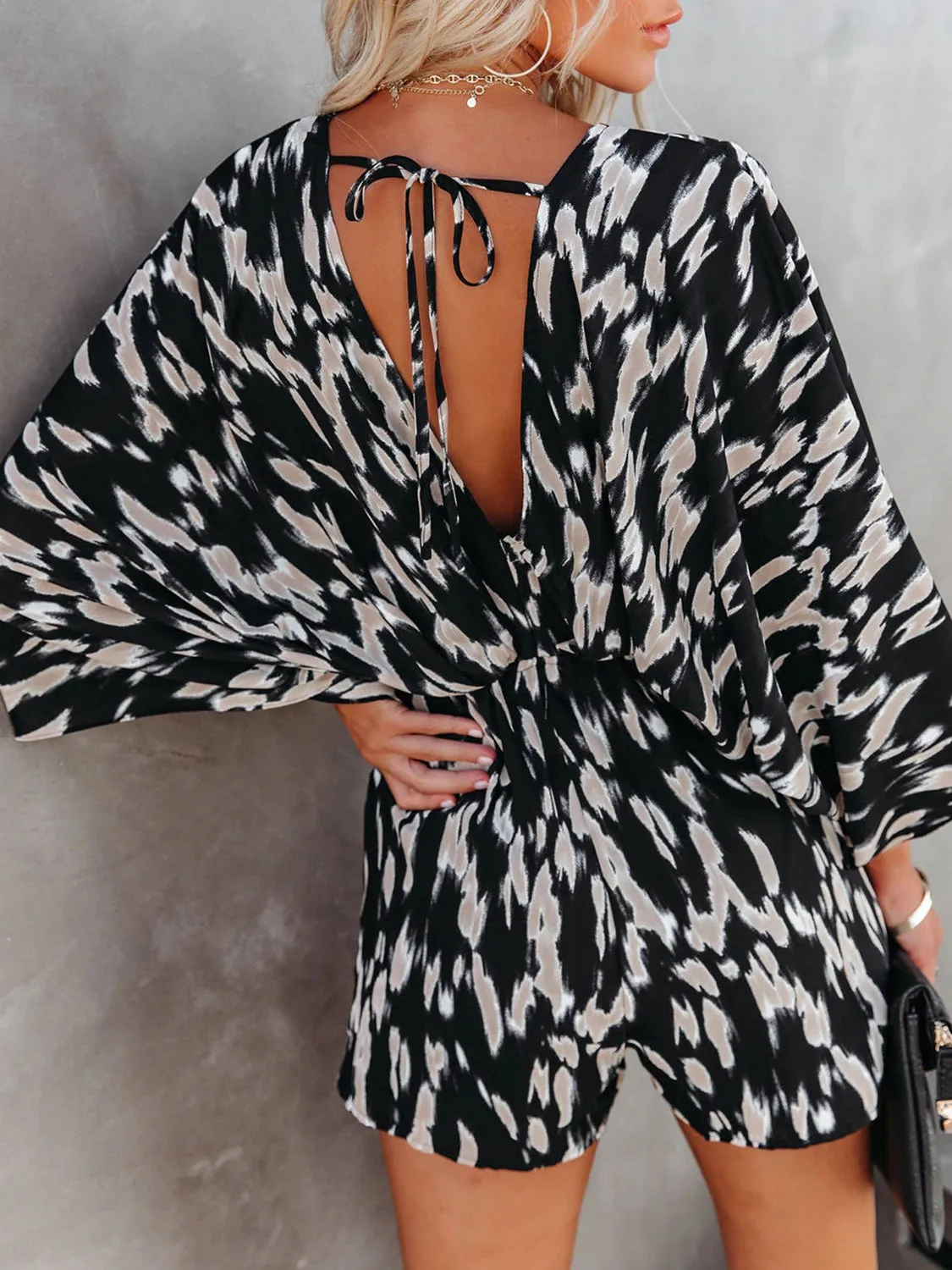 Goldie Tied Printed Kimono Sleeve Romper