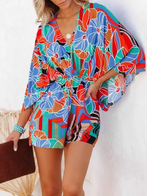 Goldie Tied Printed Kimono Sleeve Romper
