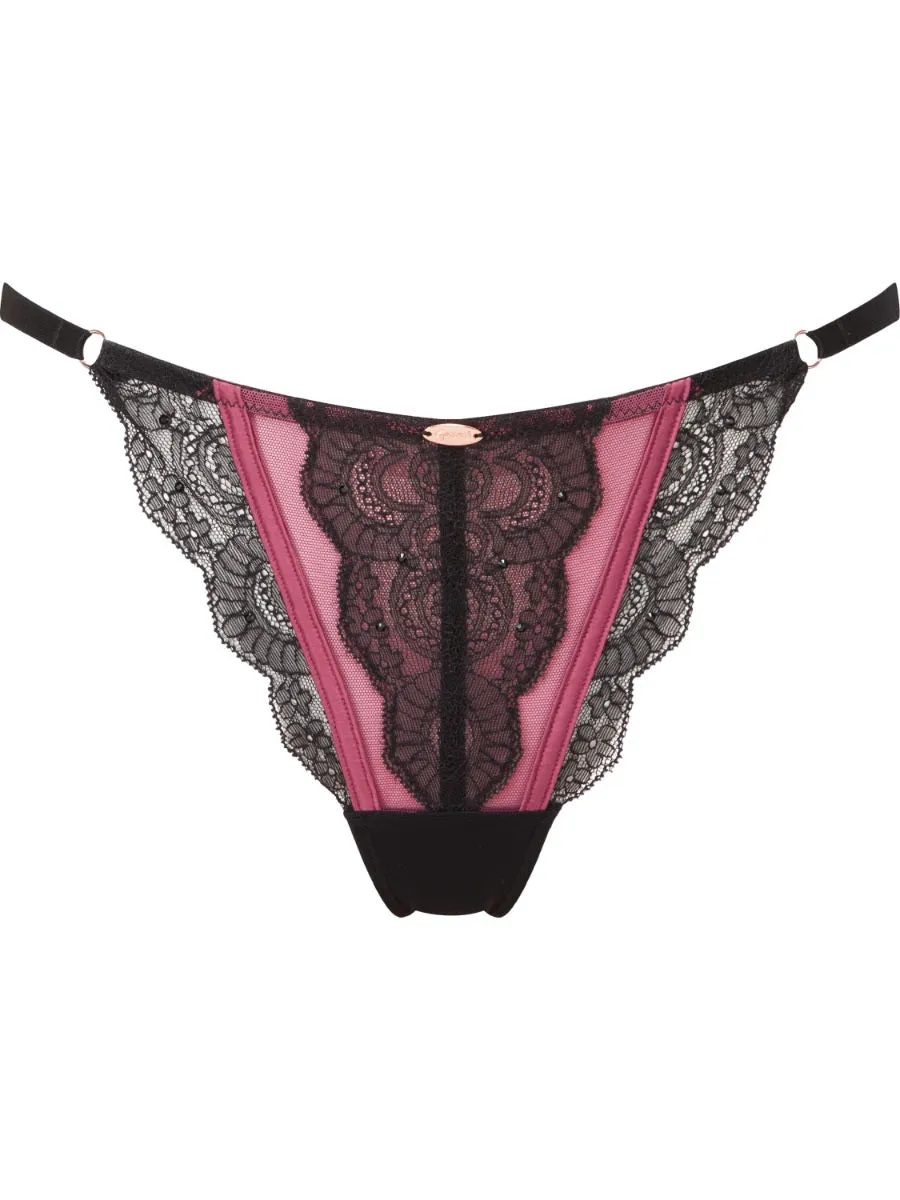 GOSSARD - VIP Confession Strappy Thong - Black/Burgundy