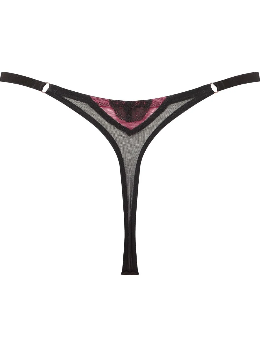 GOSSARD - VIP Confession Strappy Thong - Black/Burgundy