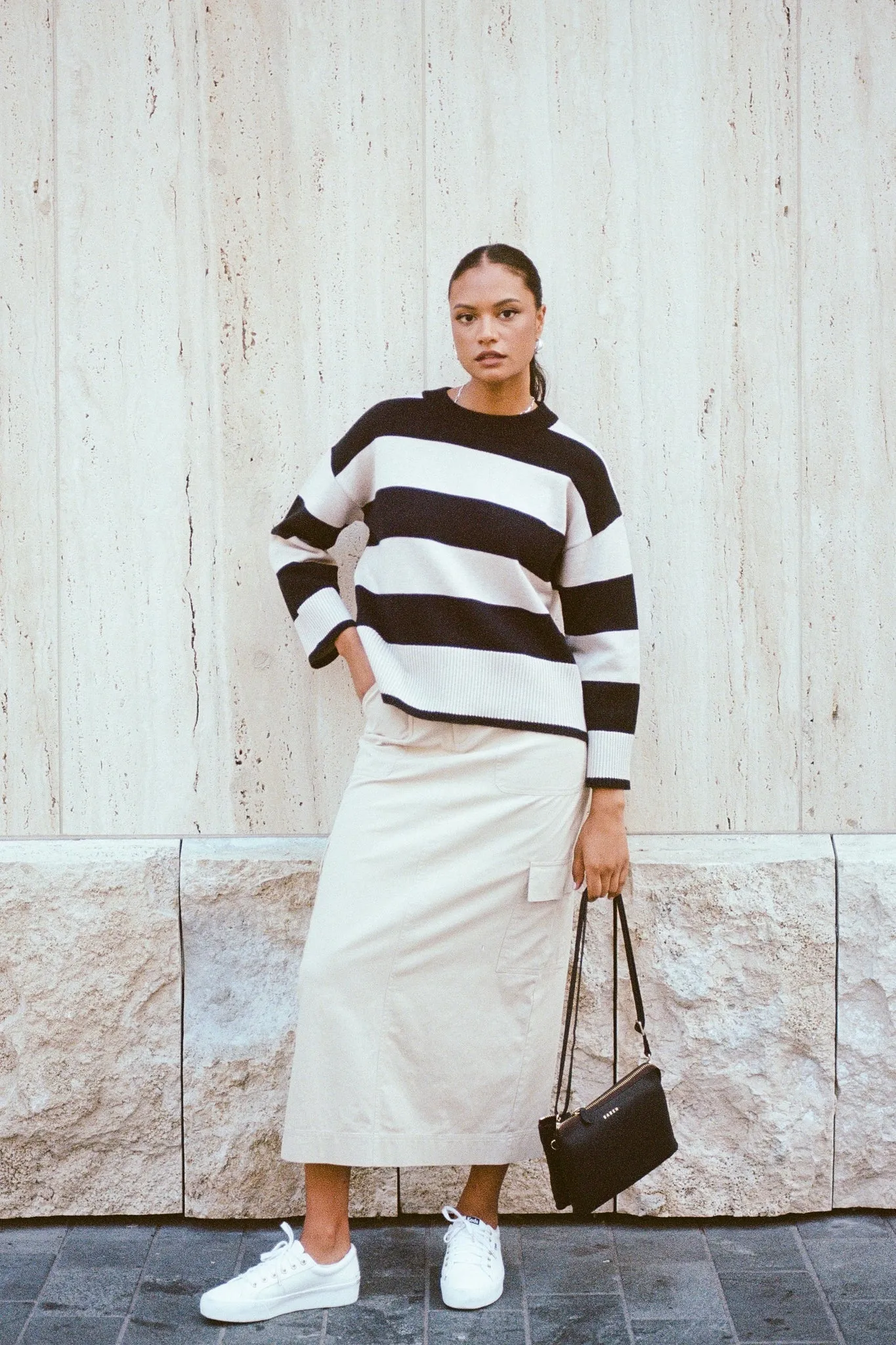 Gravity Black and Stone Stripe Jumper