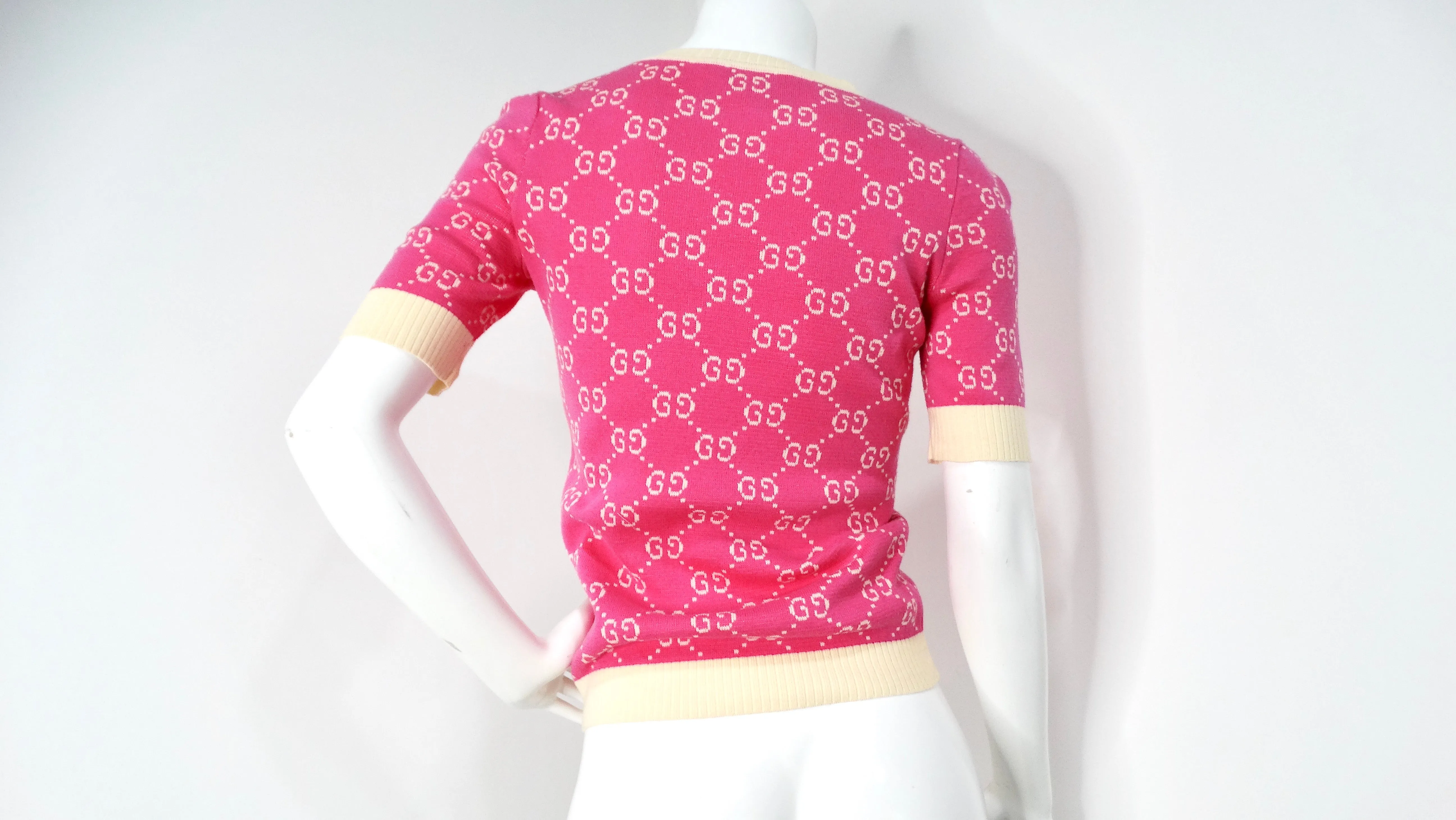 Gucci Pink GG Monogram Logo Cotton Knit Top