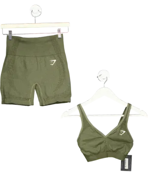 gymshark Green Vital Seamless V Neck Sports Bra And Shorts UK S