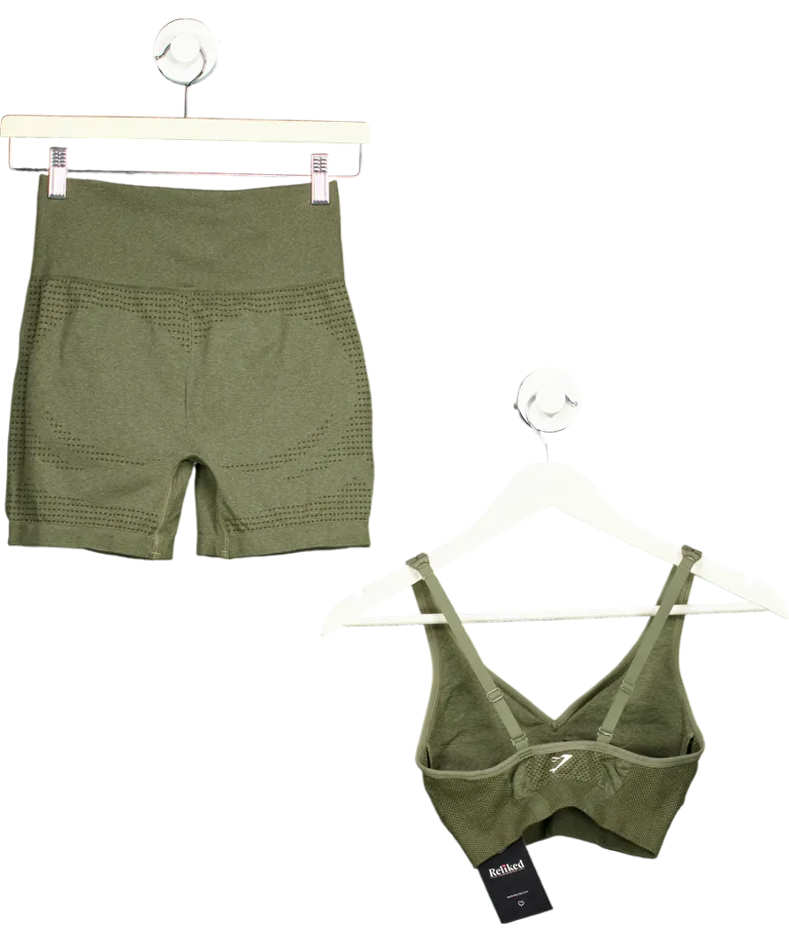 gymshark Green Vital Seamless V Neck Sports Bra And Shorts UK S