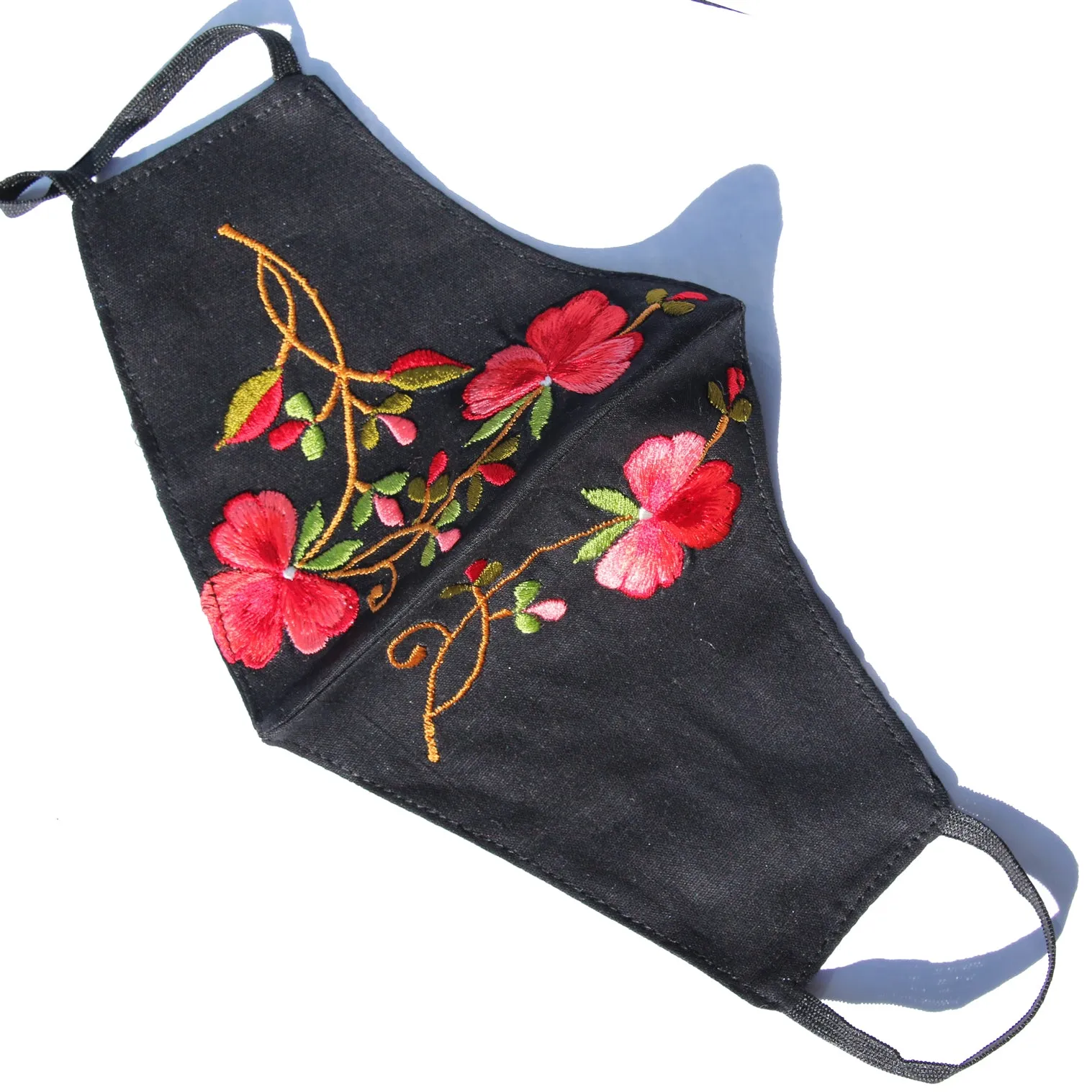 Hand Embroidered Floral Vine Cotton Mask