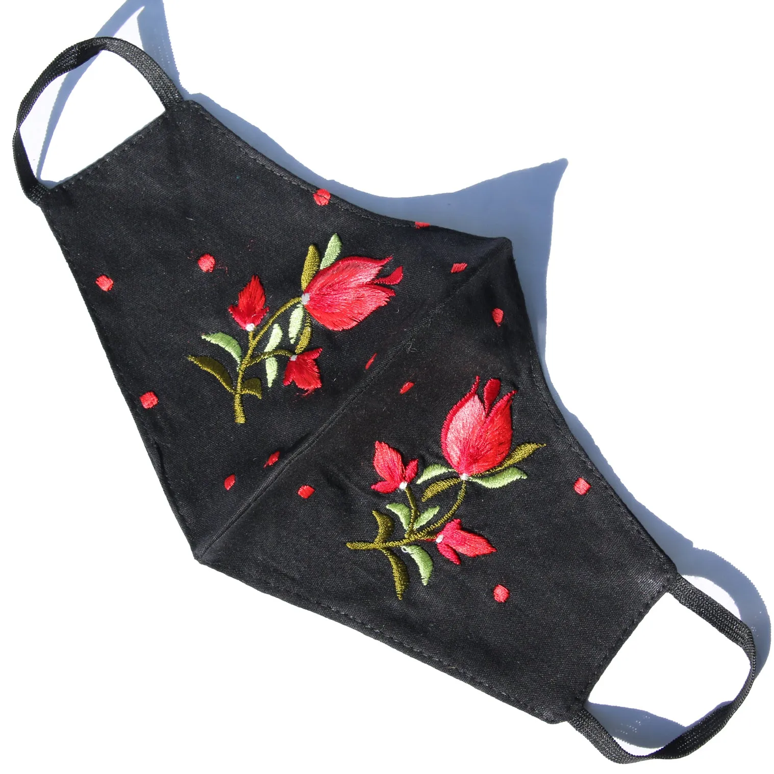 Hand Embroidered Polka Dot Cotton Mask