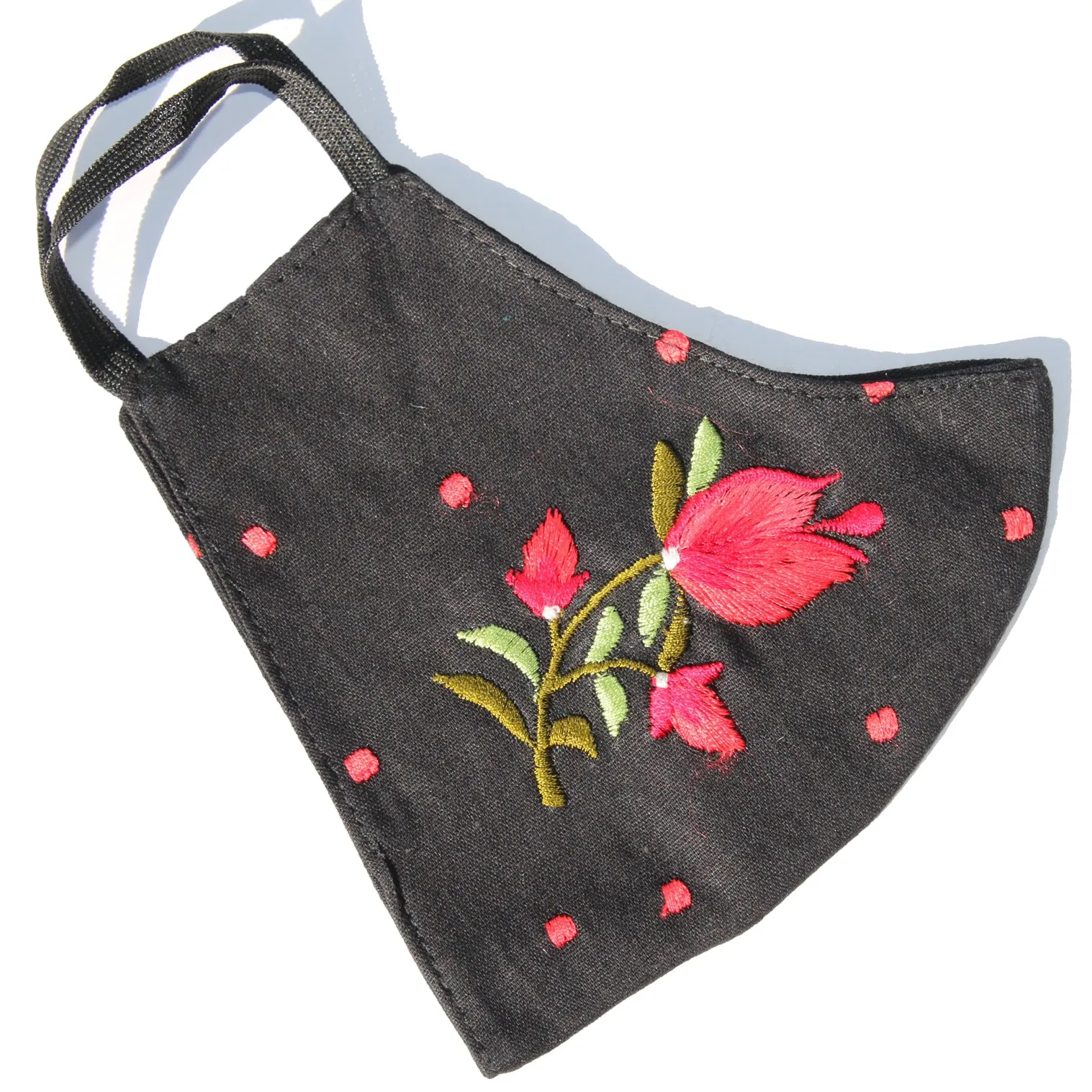 Hand Embroidered Polka Dot Cotton Mask