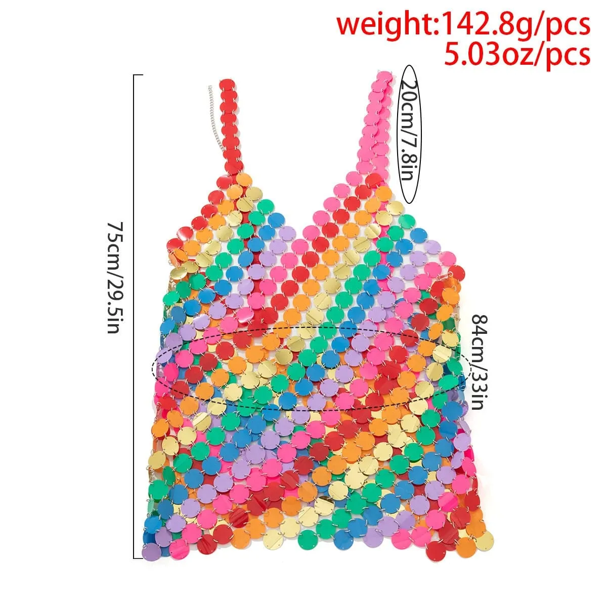 Handmade Rainbow Sequins Patchwork Party Mini Dress