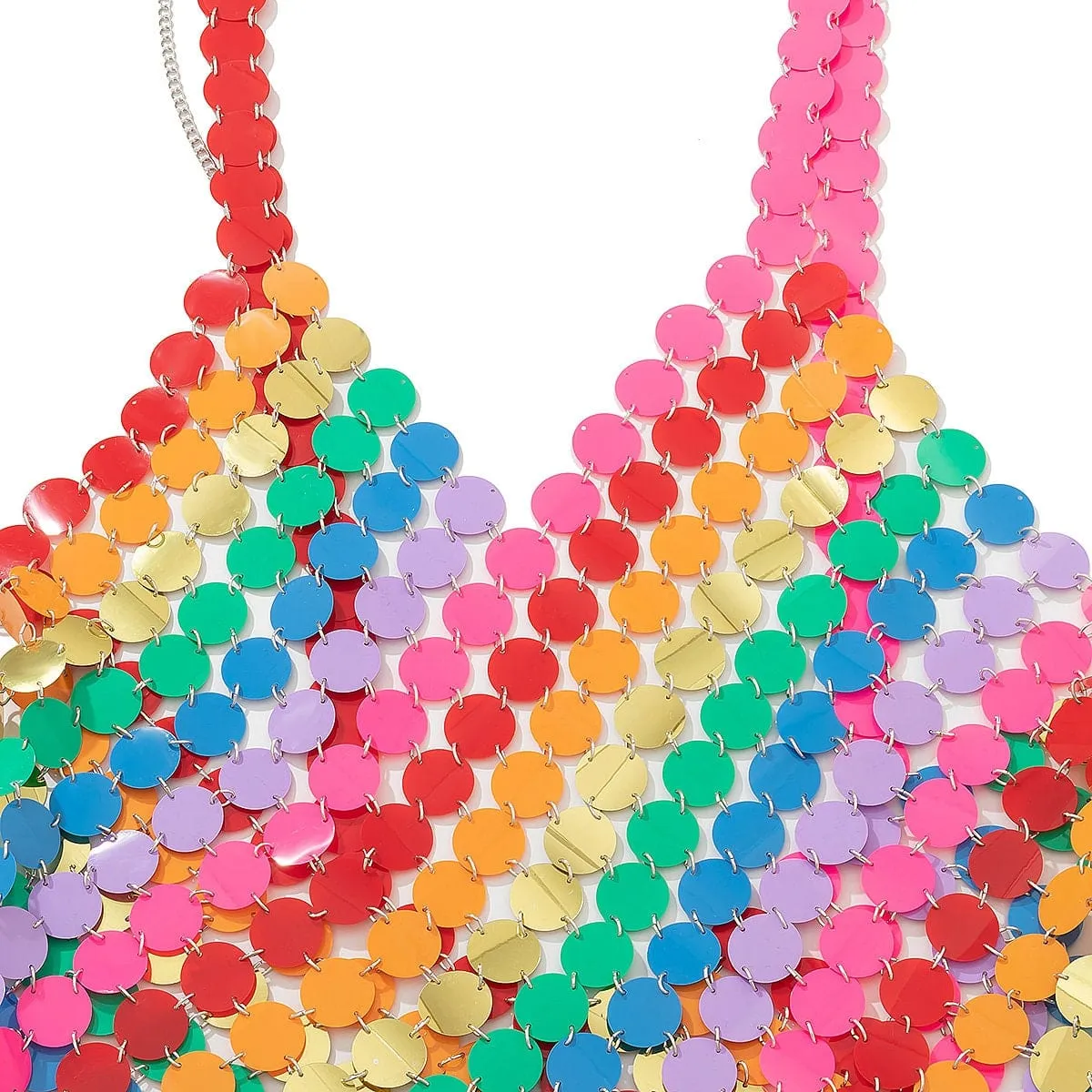 Handmade Rainbow Sequins Patchwork Party Mini Dress
