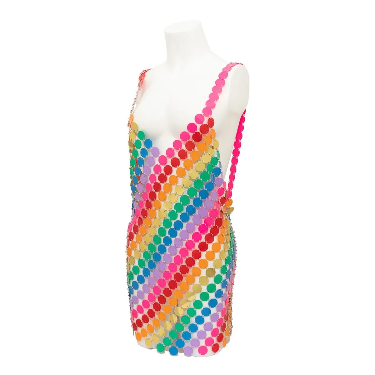 Handmade Rainbow Sequins Patchwork Party Mini Dress