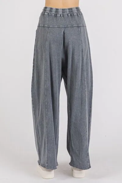 Hazel Blues® |  Mittoshop Mineral Wash Elastic Waist Barrel Leg Baggy Pants