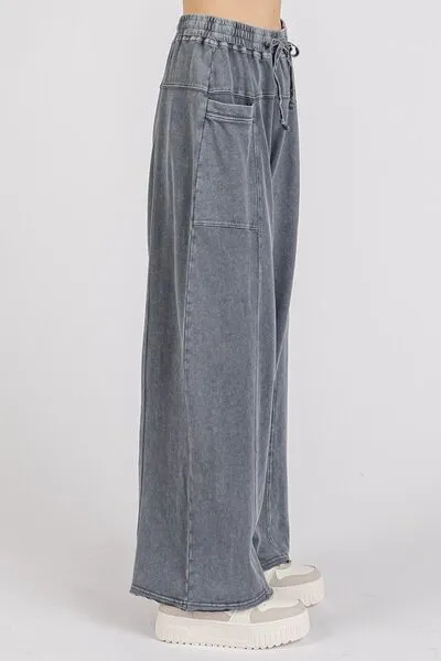 Hazel Blues® |  Mittoshop Mineral Wash Elastic Waist Barrel Leg Baggy Pants