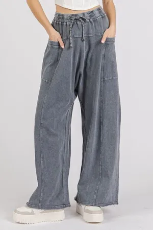 Hazel Blues® |  Mittoshop Mineral Wash Elastic Waist Barrel Leg Baggy Pants