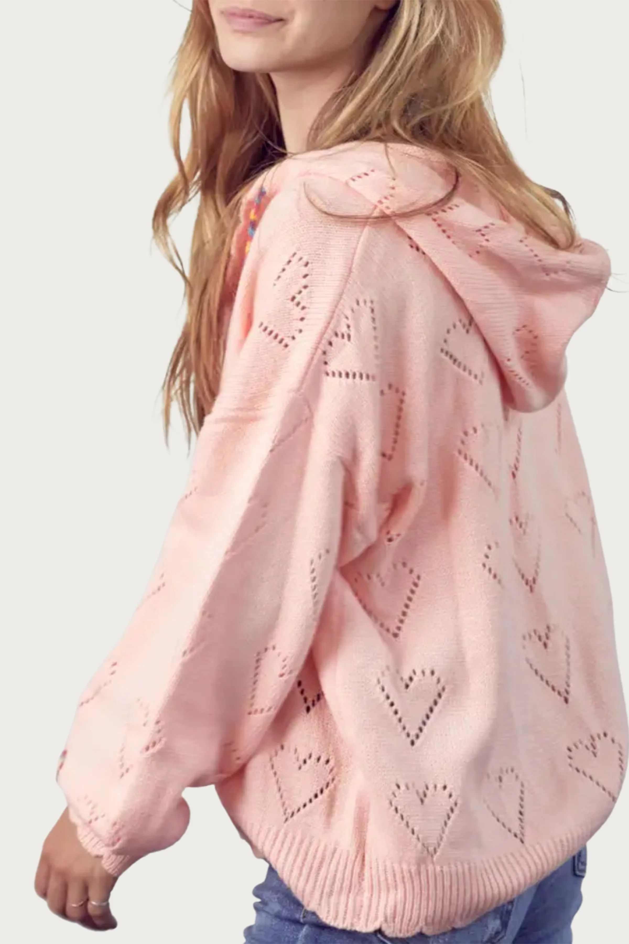 HEART POINTELLE-KNIT SWEATER