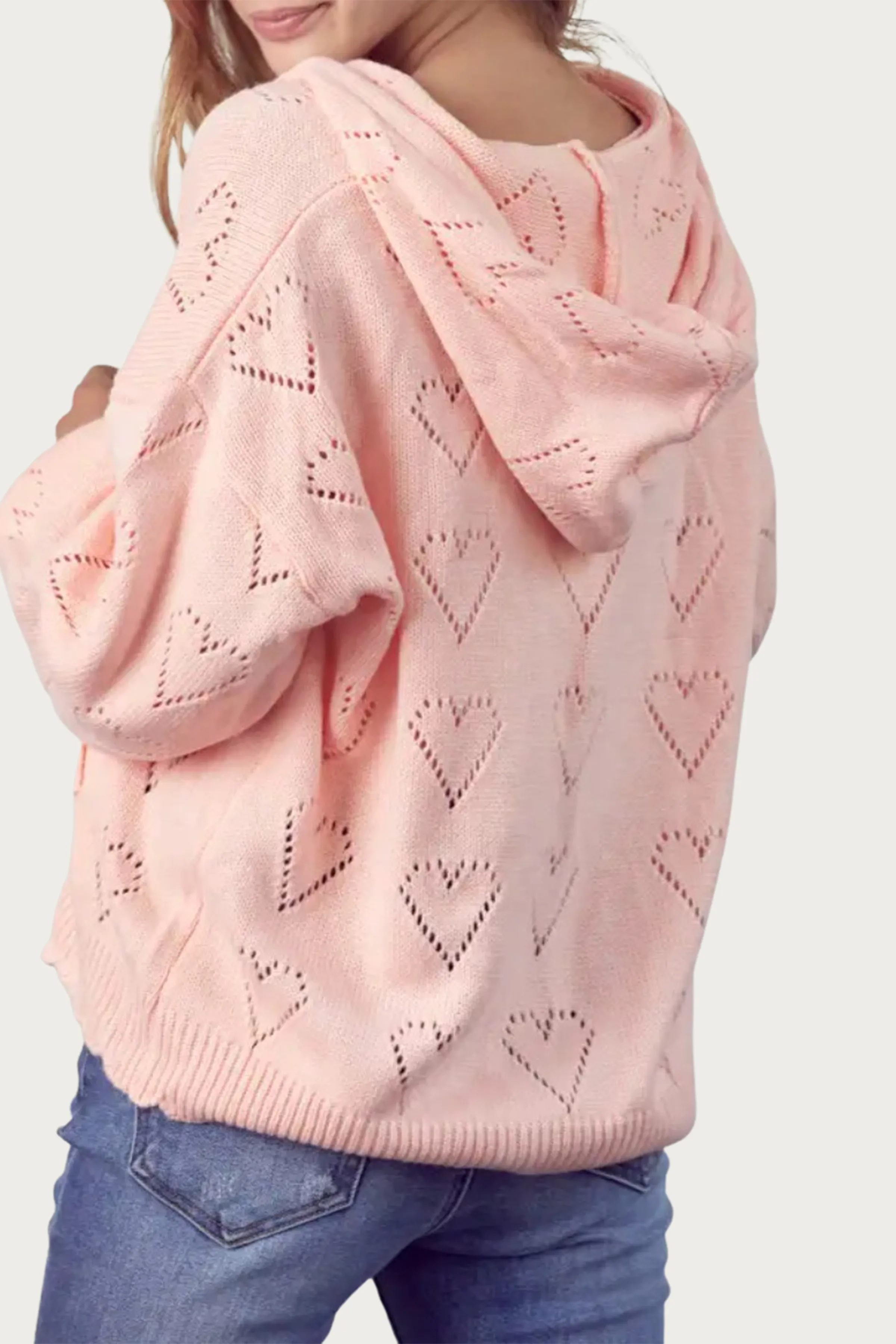 HEART POINTELLE-KNIT SWEATER