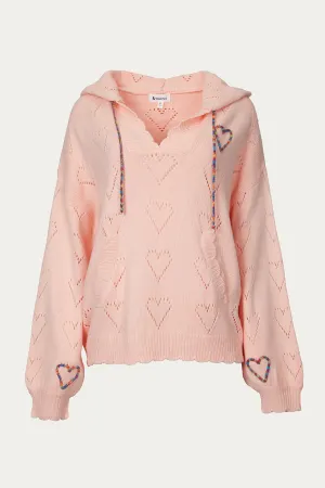 HEART POINTELLE-KNIT SWEATER