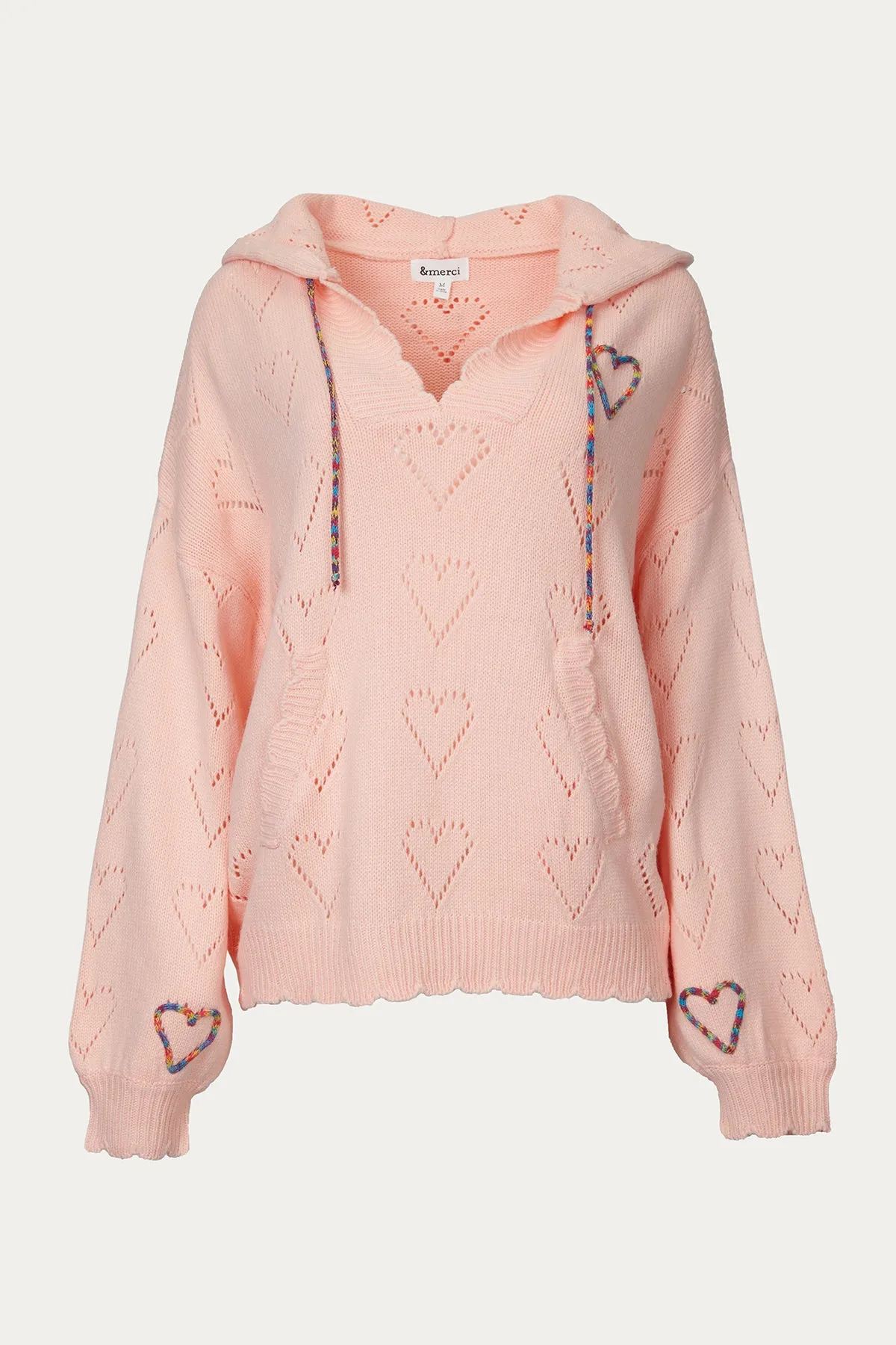 HEART POINTELLE-KNIT SWEATER