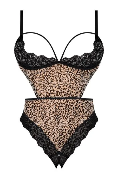 Hella Raw Purrfect Half Cup Teddy W/ Split Crotch Leopard 2xl