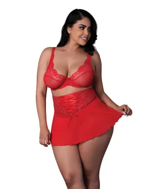 Hella Raw Sugar High Bralette w/Cincher Skirt & Thong 3 pc Set - Red QN
