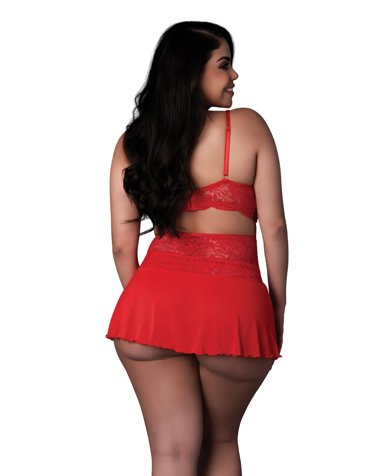 Hella Raw Sugar High Bralette w/Cincher Skirt & Thong 3 pc Set - Red QN
