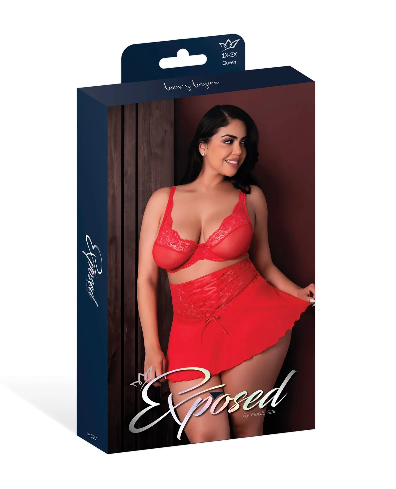 Hella Raw Sugar High Bralette w/Cincher Skirt & Thong 3 pc Set - Red QN