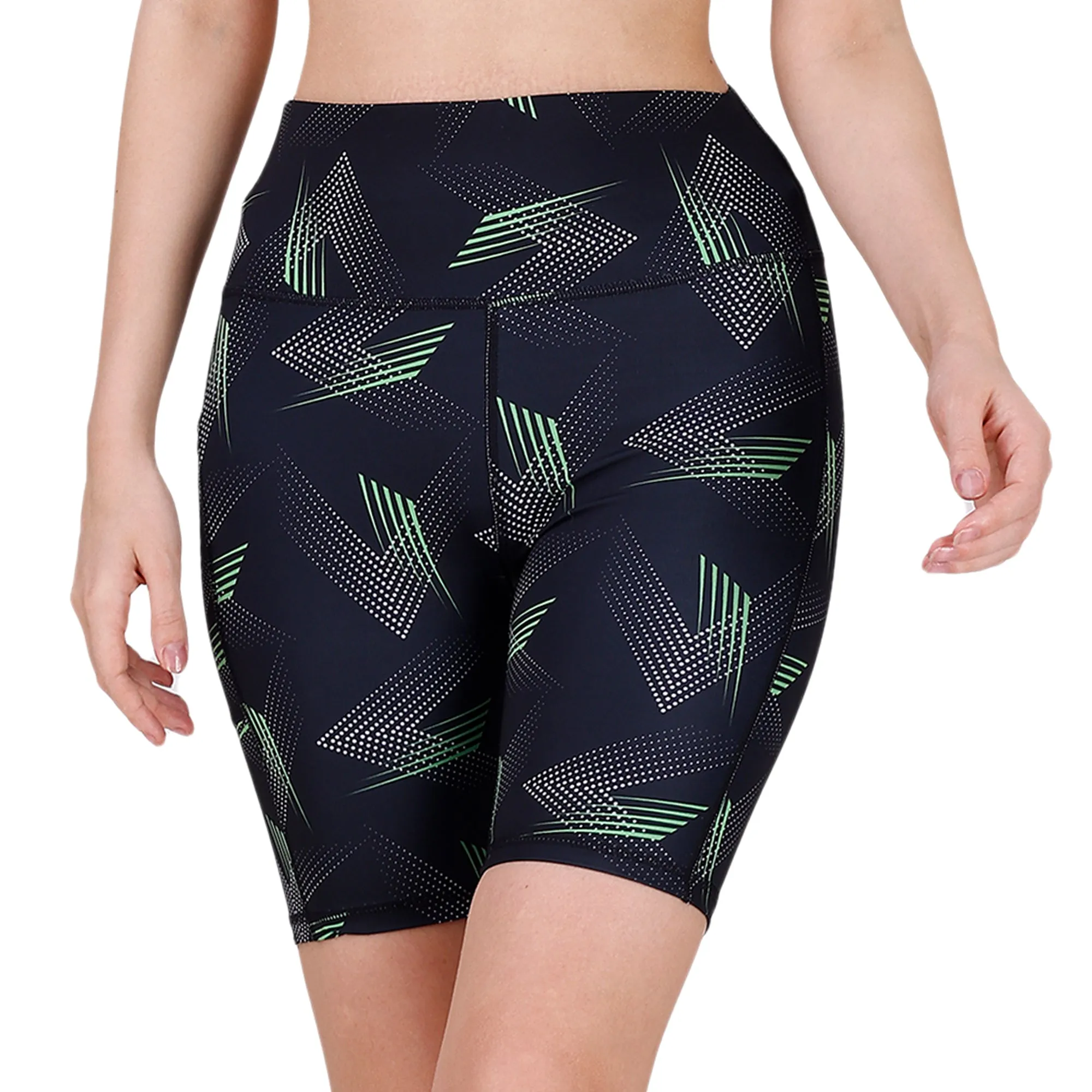 High Waist Knee Length Printed Sports Shorts With Pocket