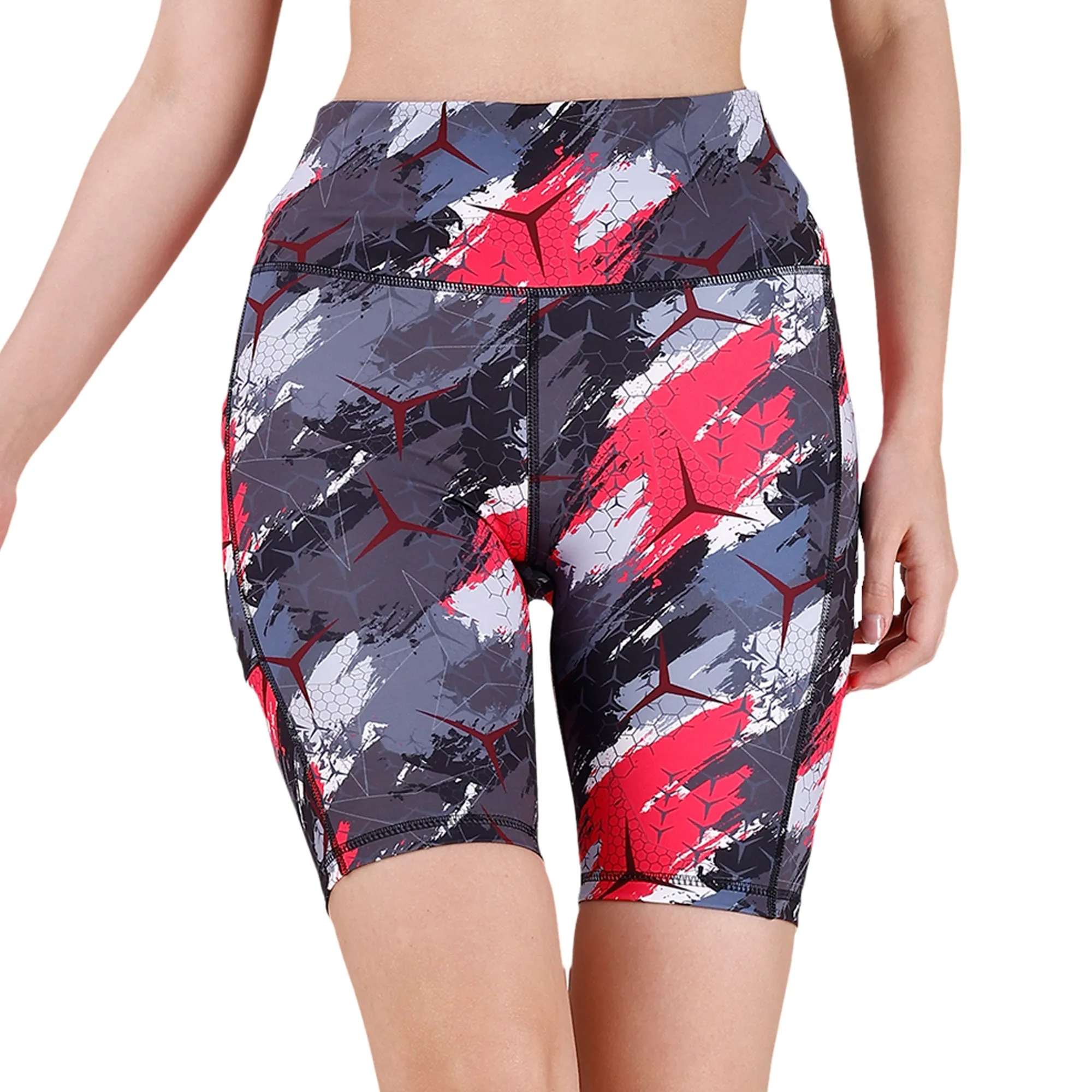 High Waist Knee Length Printed Sports Shorts With Pocket