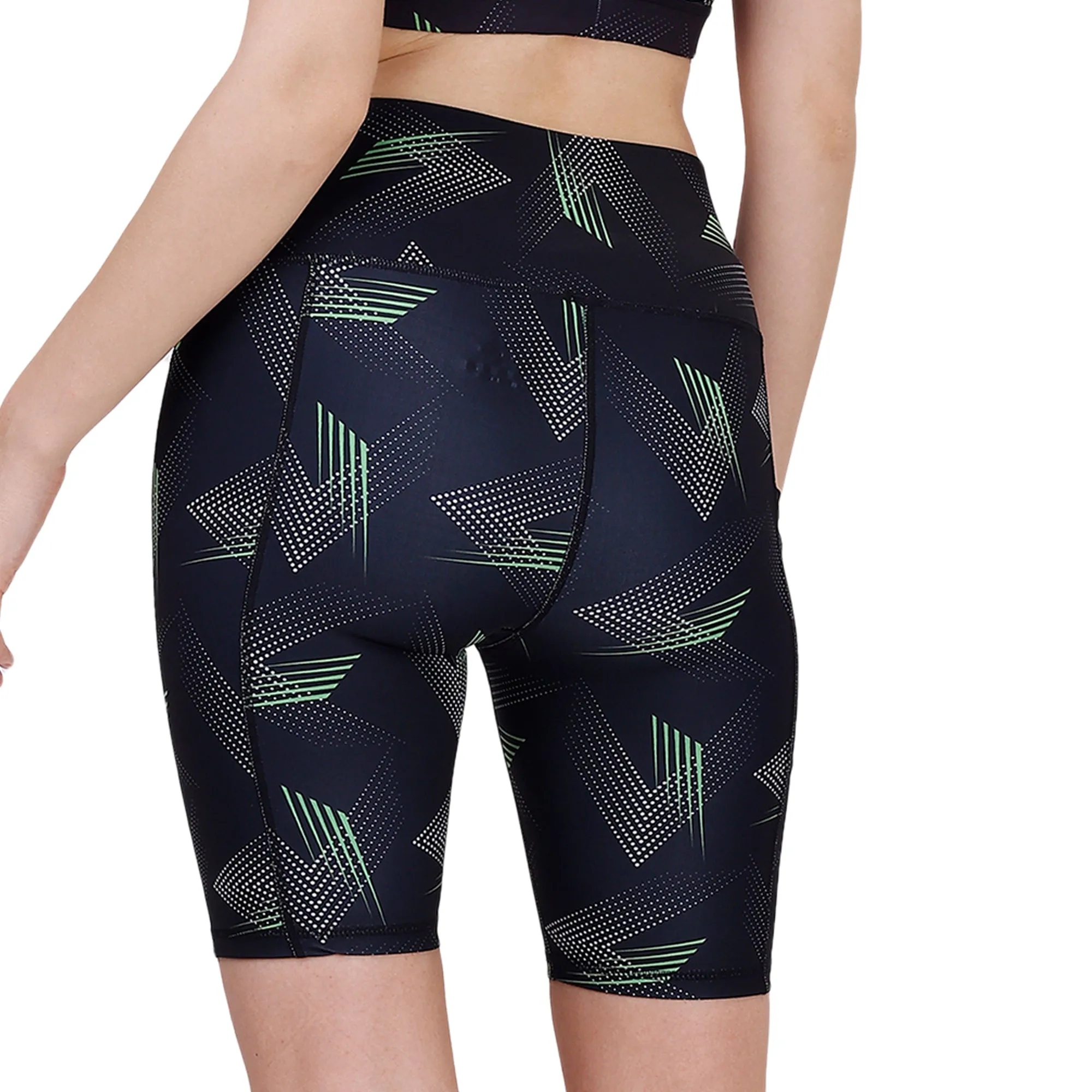 High Waist Knee Length Printed Sports Shorts With Pocket