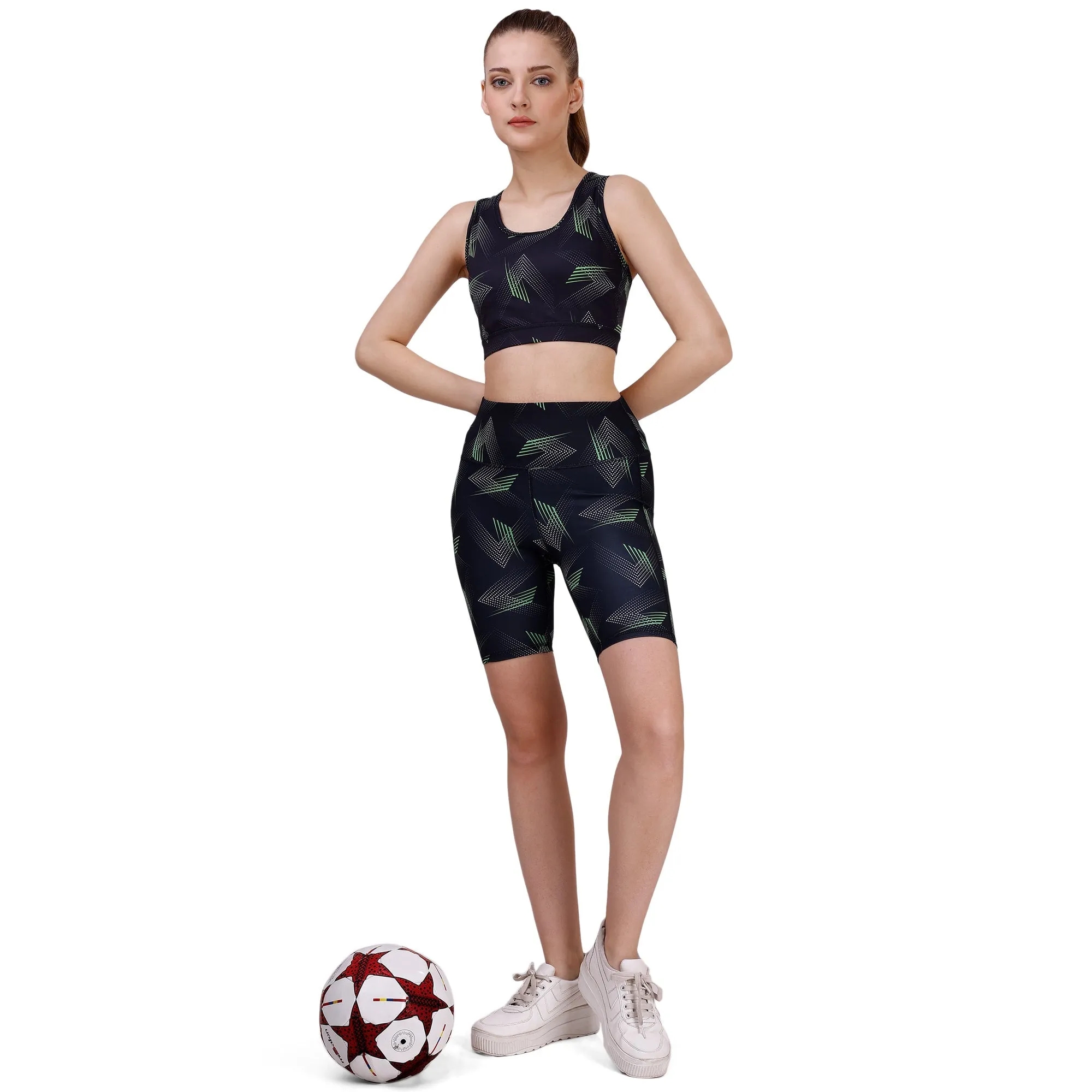 High Waist Knee Length Printed Sports Shorts With Pocket