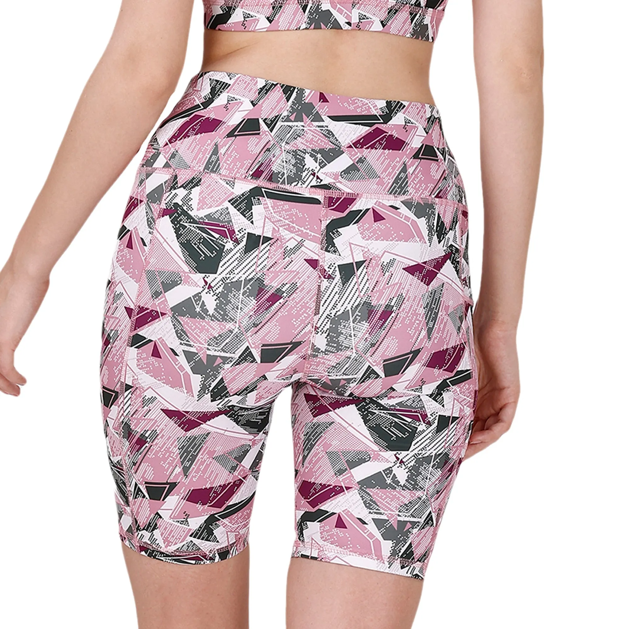 High Waist Knee Length Printed Sports Shorts With Pocket