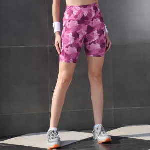 High Waist Knee Length Printed Sports Shorts With Pocket