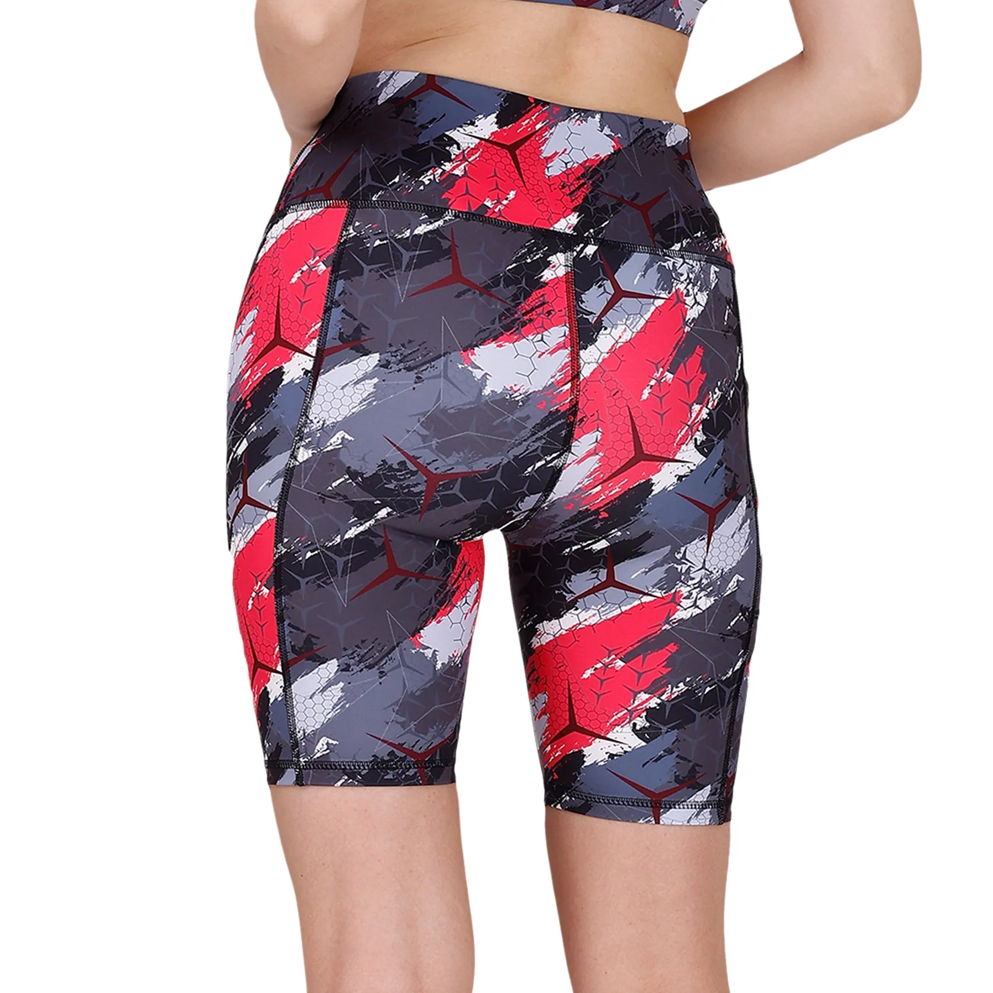High Waist Knee Length Printed Sports Shorts With Pocket