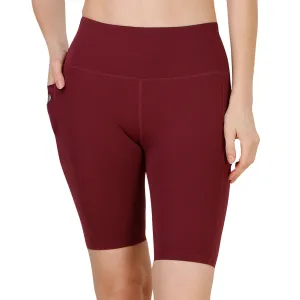 High Waist Knee Length Solid Sports Shorts With Pocket