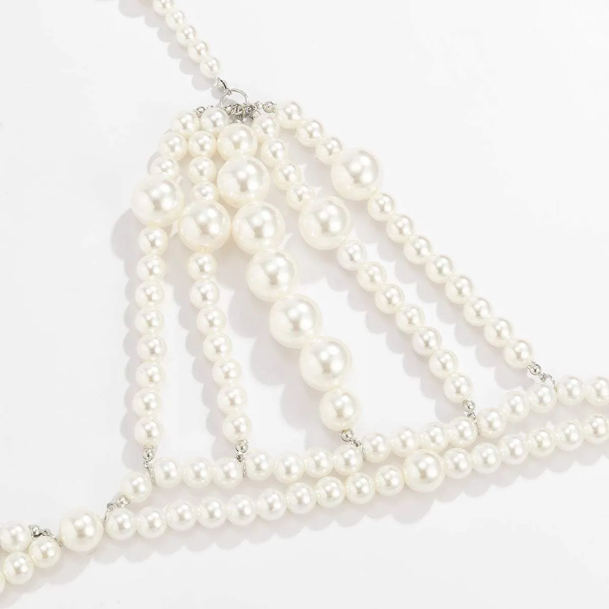 Hollow Beaded Pearl Backless Body Chain Bra