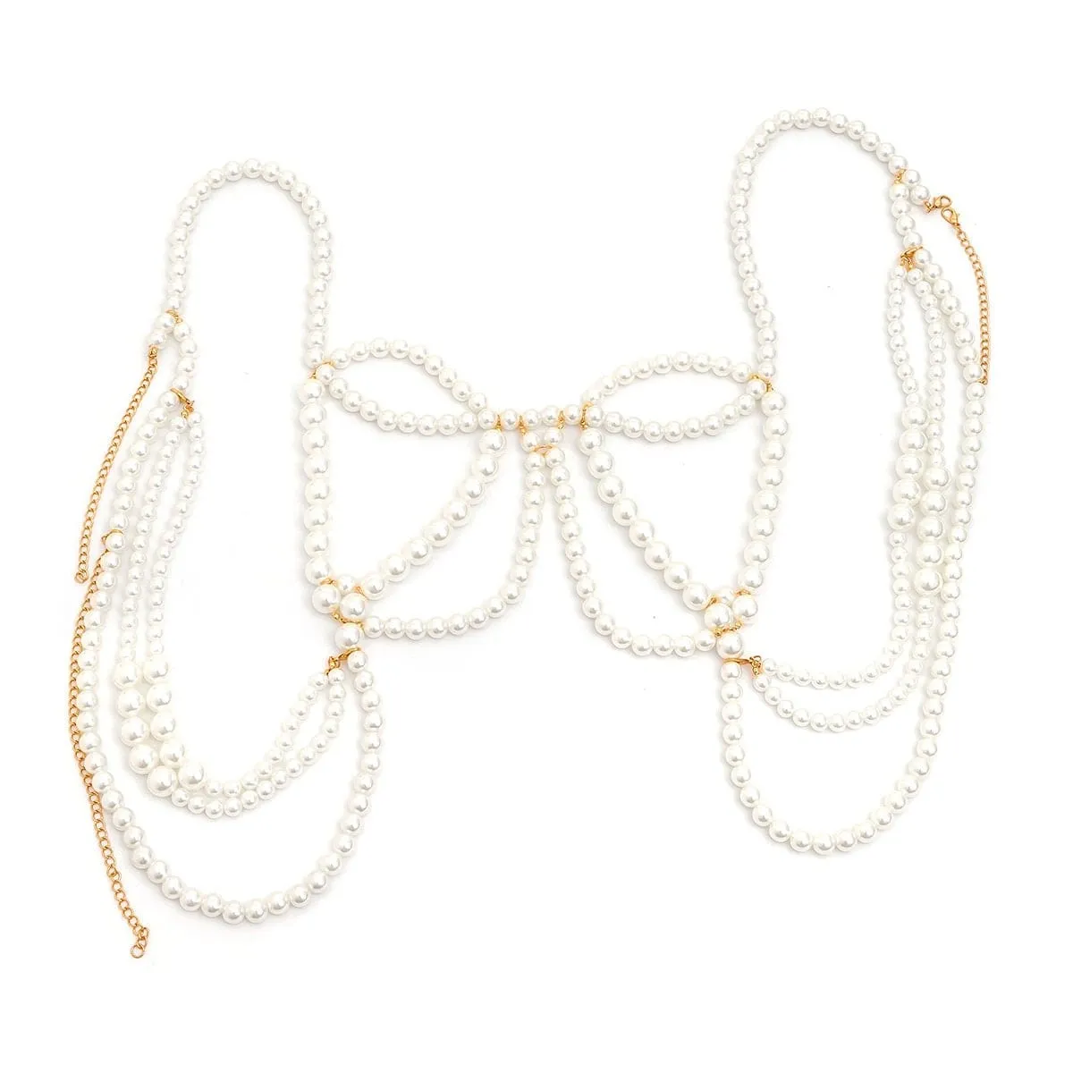 Hollow Chunky Pearl Body Chain Bra