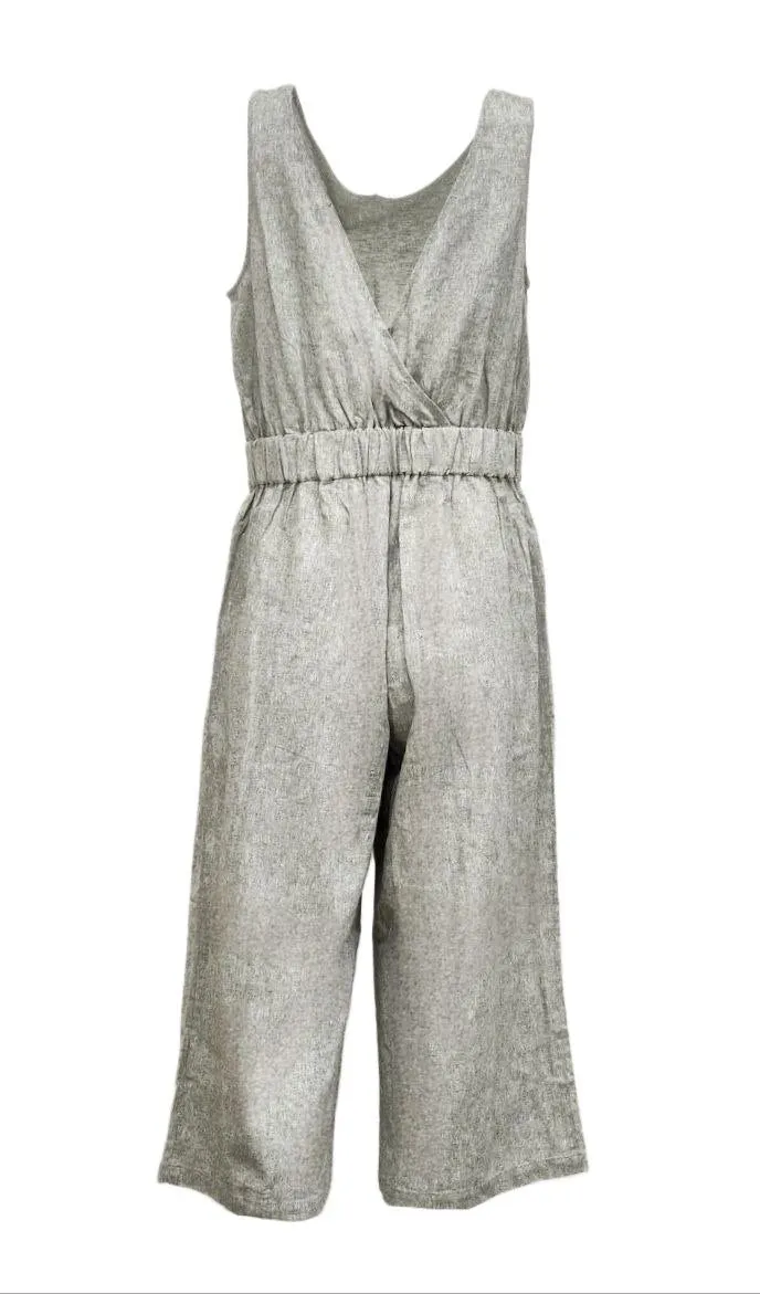 HoodLamb Women's Olive Sleeveless Deep V Back Hemp Jumpsuit NWT