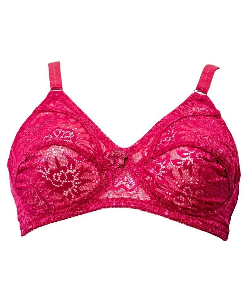 Hot Pink Net Comfort Bra - Non Padded,Non Wired Bra - D.F Dream
