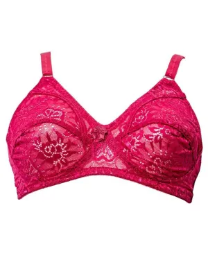 Hot Pink Net Comfort Bra - Non Padded,Non Wired Bra - D.F Dream